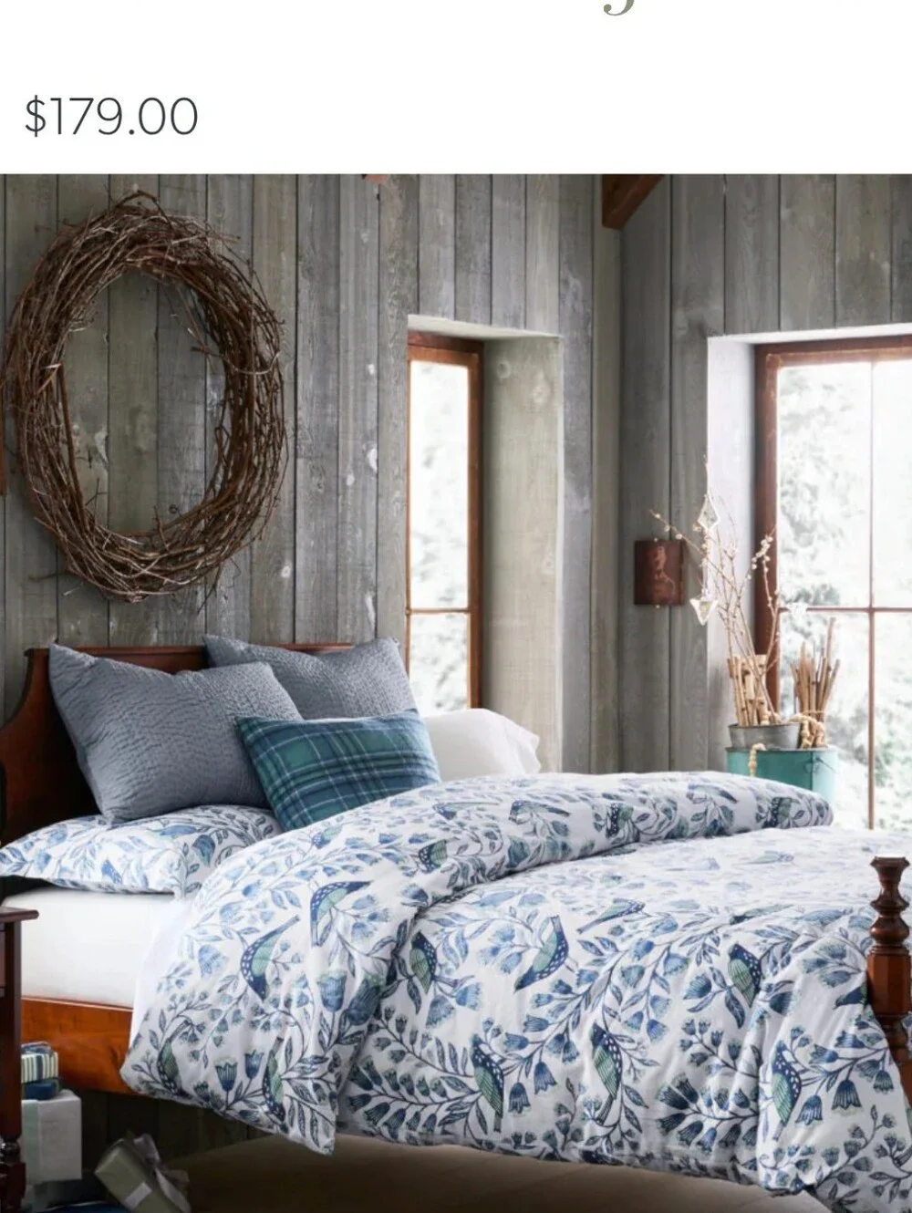 Garnet Hill Twin Size Sinature Bird Flannel White/blue Duvet Cover